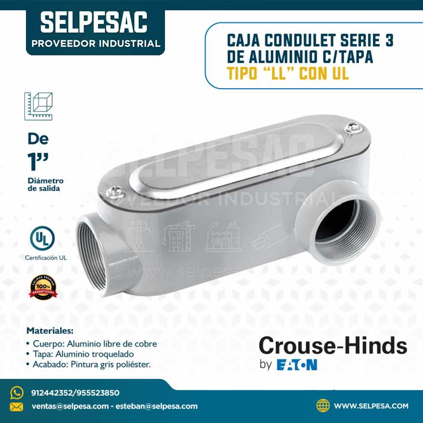 CROUSE HINDS - CAJA CONDULET SERIE 3 DE ALUMINIO C/TAPA TIPO ´´LL´´ CON UL 1´´
