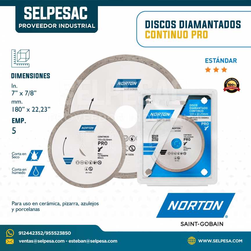 NORTON - DISCOS DIAMANTADOS CONTINUO PRO DIMEN. 7´´ X 7/8´´