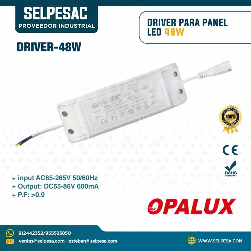 OPALUX - DRIVER PARA PANEL LED DE 48W AC 85-265V 50/60Hz