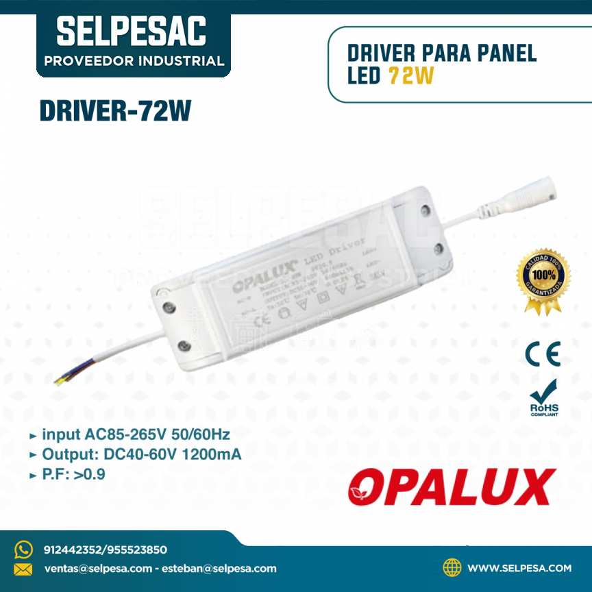 OPALUX - DRIVER PARA PANEL LED DE 72W AC 85-265V 50/60Hz