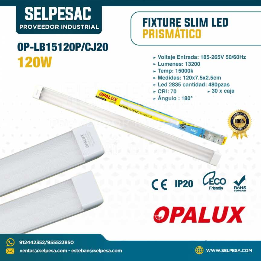 OPALUX - FIXTURE SLIM LED PRISMÁTICO 120W 13200 LUM. OP- LB15120P-CJ20