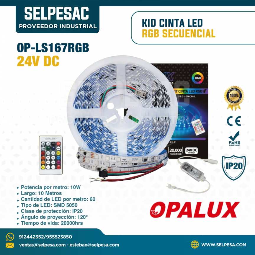 OPALUX - KID CINTA LED RGB SECUENCIAL 24V DC 10W SMD5050 IP20 OP-LS167RGB