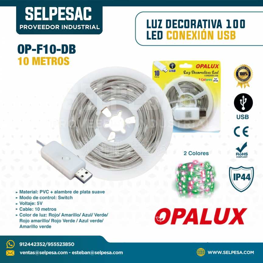 OPALUX - LUZ DECORATIVA 100 LED CONEXIÓN USB 2 COLORES 5V 10MTS IP44 OP-F10-DB