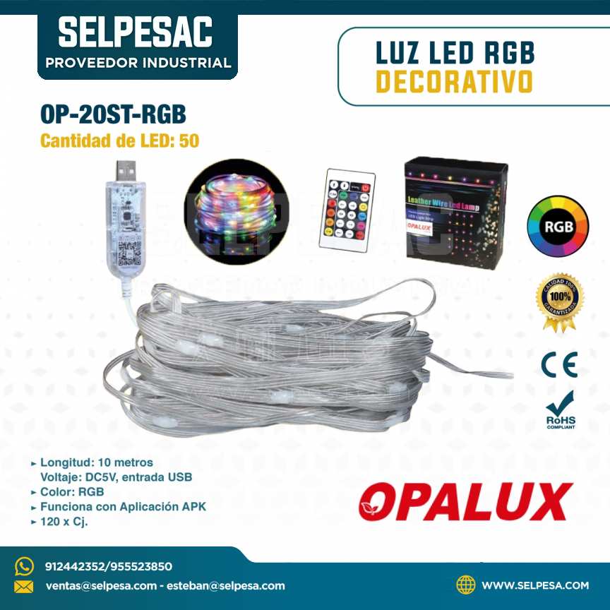OPALUX - LUZ LED RGB DECORATIVO LED50 10 MTRS - USB - OP20ST-RGB