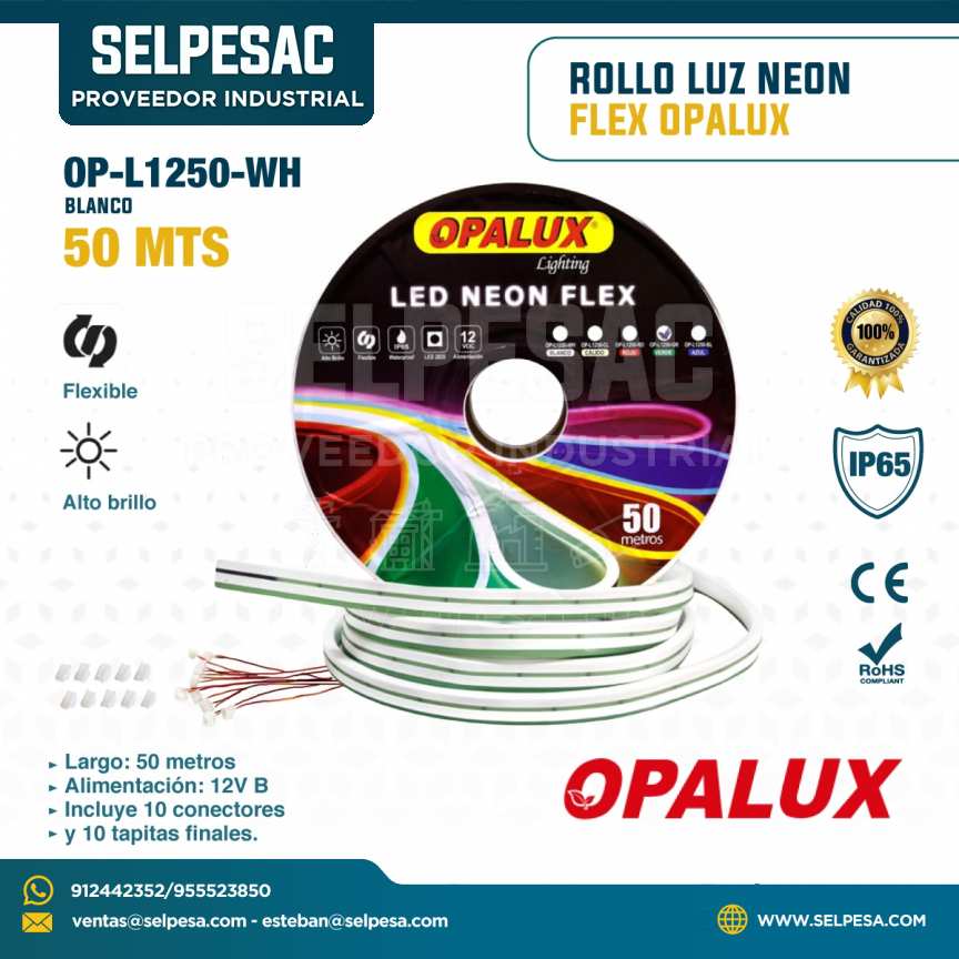 OPALUX - ROLLO LUZ NEÓN FLEX BLANCO 50MTS 12V B OP-L1250-WH