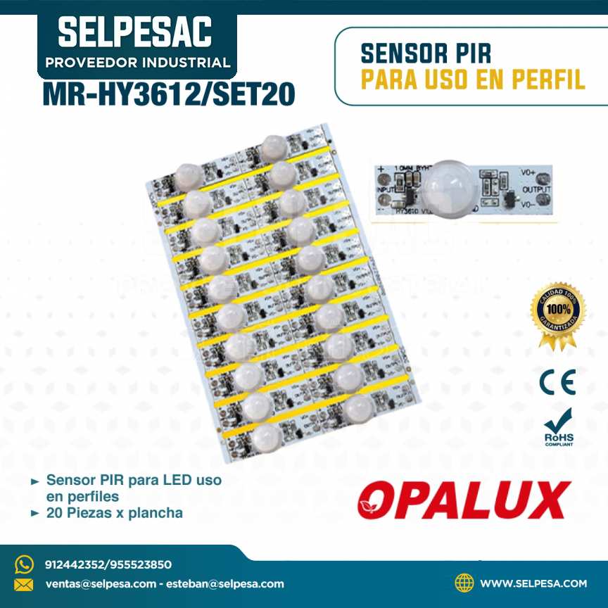 OPALUX - SENSOR PIR PARA USO EN PERFIL - MR-HY3612/SET20
