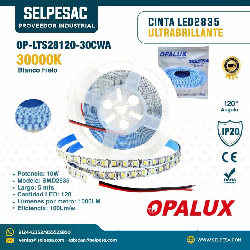 OPALUX - CINTA LED2835 ULTRABRILLANTE 30000K BLANCO HIELO OP-LTS2820/30CWA