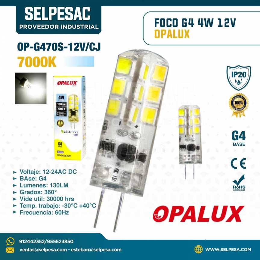 OPALUX- FOCO BASE G4 4W 12V 7000K 130LUM IP20 OP-G470S-12V/CJ