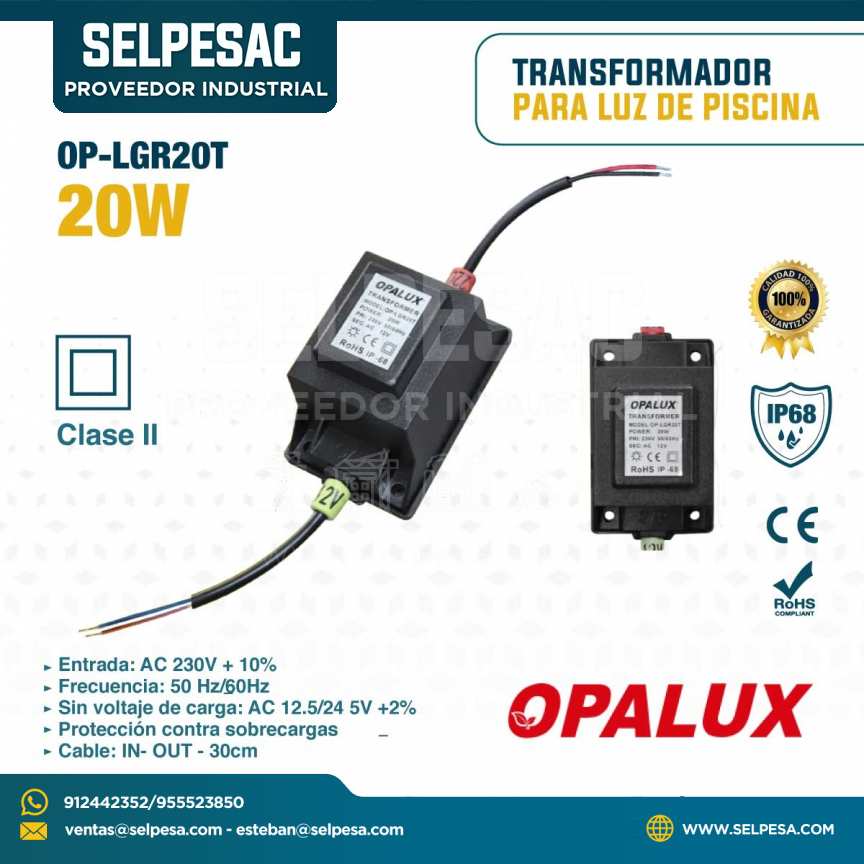 OPALUX - TRANSFORMADOR PARA LUZ DE PISCINA 20W AC230V CLASE 2  OP-LGR20T