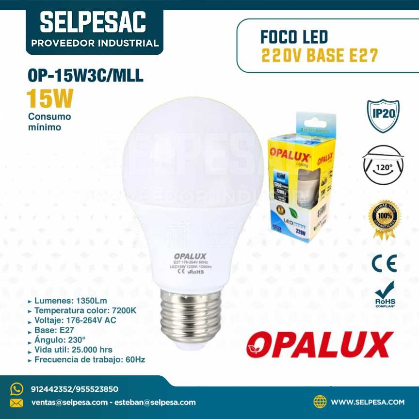 OPALUX - FOCO LED 220V BASE E 27 15W 1350LM - OP15W3C/MLL