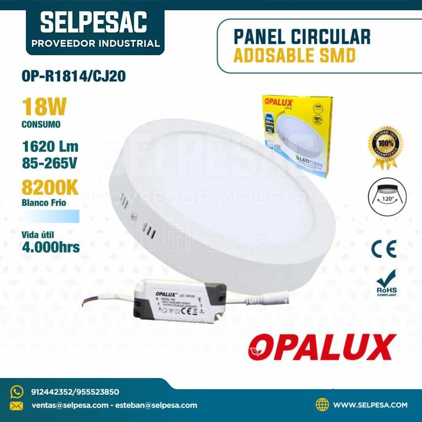 OPALUX - PANEL CIRCULAR ADOSABLE SMD 18W 1620LUM 8200K OP-R1814/CJ20