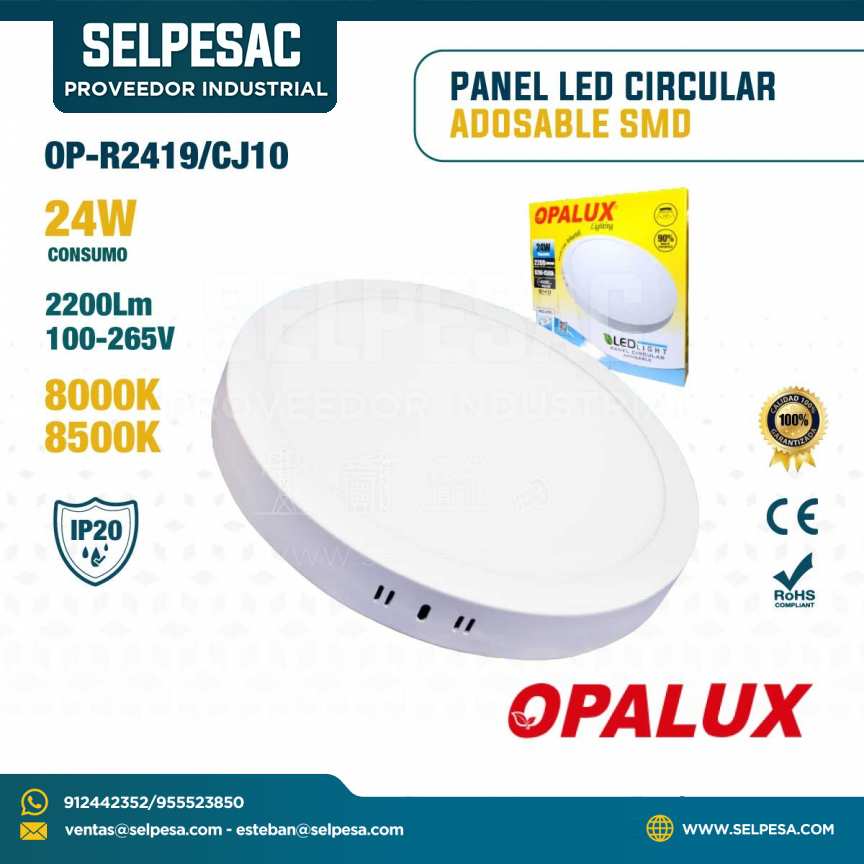 OPALUX - PANEL LED CIRCULAR ADOSABLE SMD 24W 2200LUM 8000K-8500K IP20 OP-R2419/CJ10
