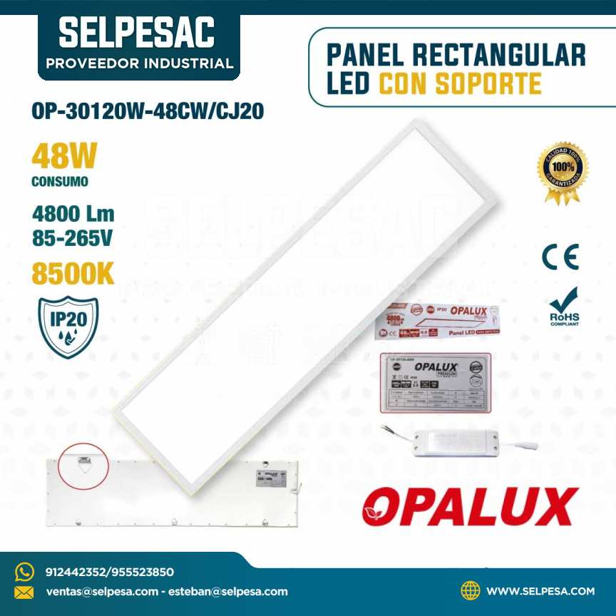 OPALUX - PANEL RECTANGULAR LED CON SOPORTE OP-30120W-48CW/CJ20