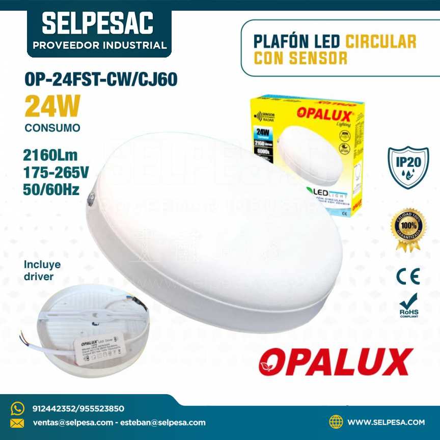 OPALUX - PLAFÓN LED CIRCULAR CON SENSOR 24W 2160LUM IP20 C-DRIVER OP-24FST-CW/CJ60