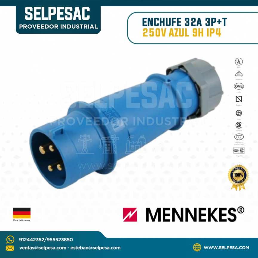 MENNEKES -  ENCHUFE 32A 3P + T 250V AZUL 9H IP44