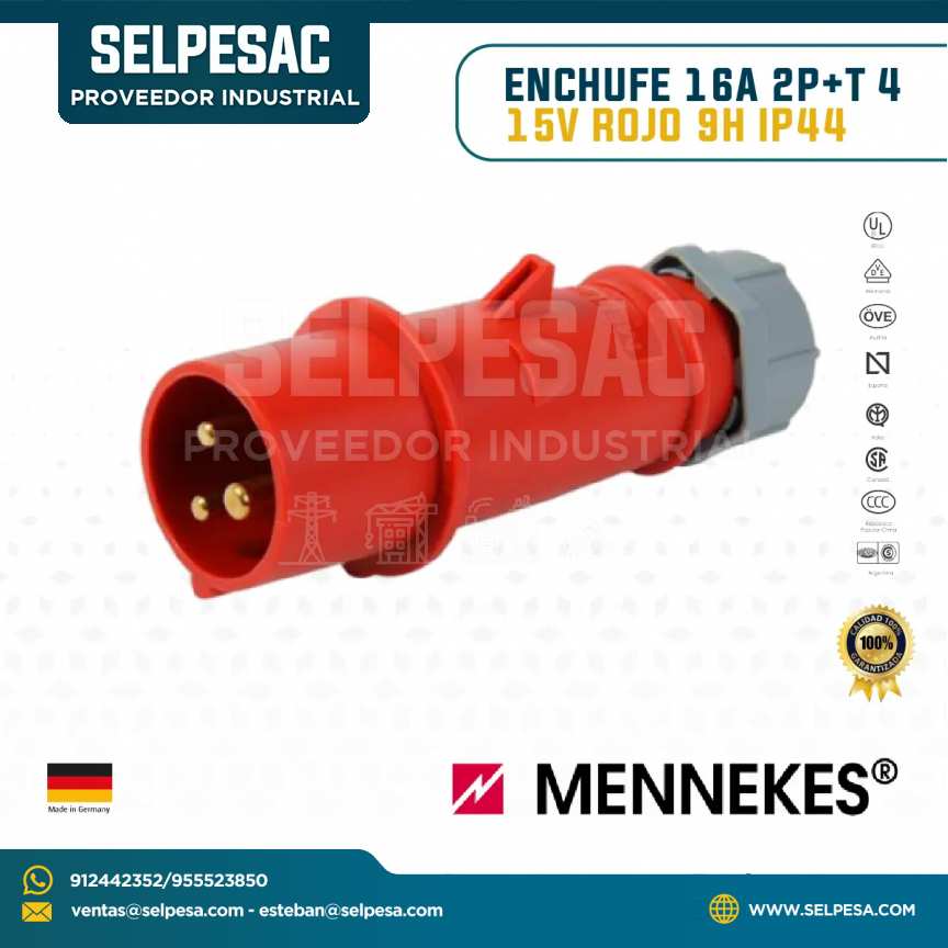 MENNEKES - ENCHUFE 16A 2P+T 415V ROJO 9H IP44