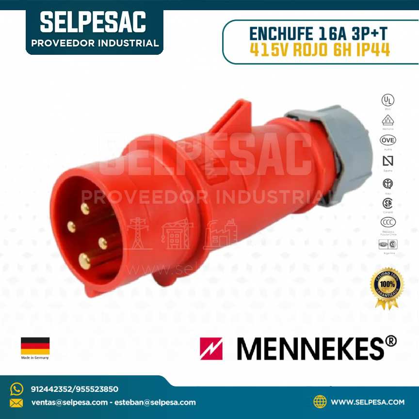 MENNEKES - ENCHUFE 16A 3P + T 415V ROJO 6H IP44