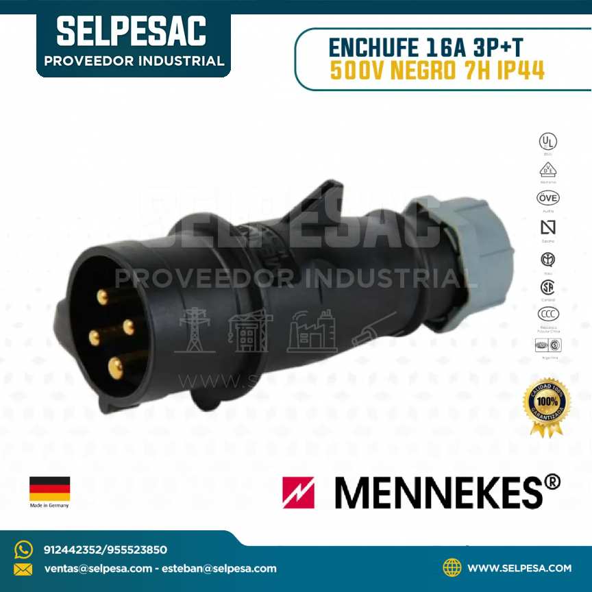 MENNEKES - ENCHUFE 16A 3P + T 500V NEGRO 7H IP44