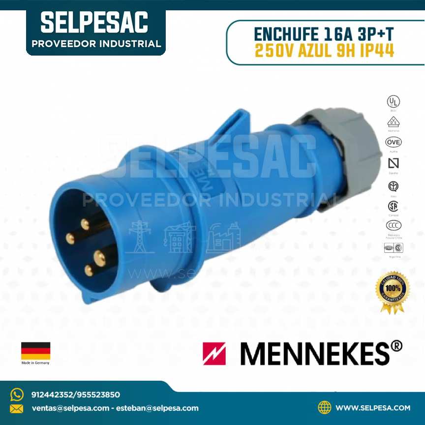 MENNEKES - ENCHUFE 16A 3P+T 250V AZUL 9H IP44