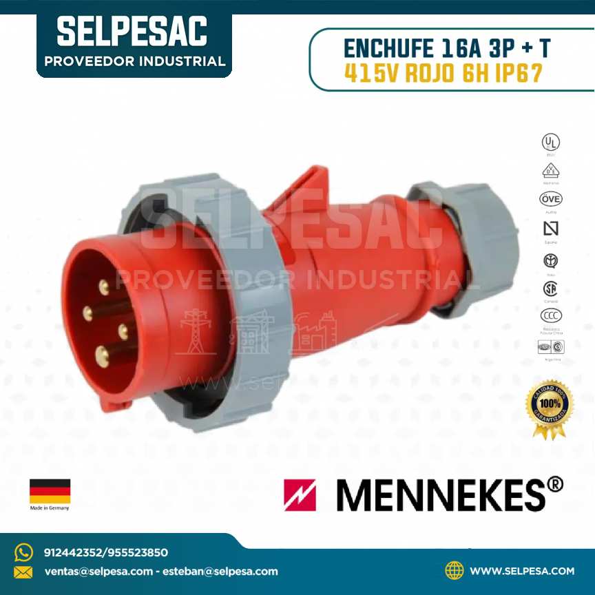MENNEKES - ENCHUFE 16A 3P+T 415V ROJJO 6H IP67
