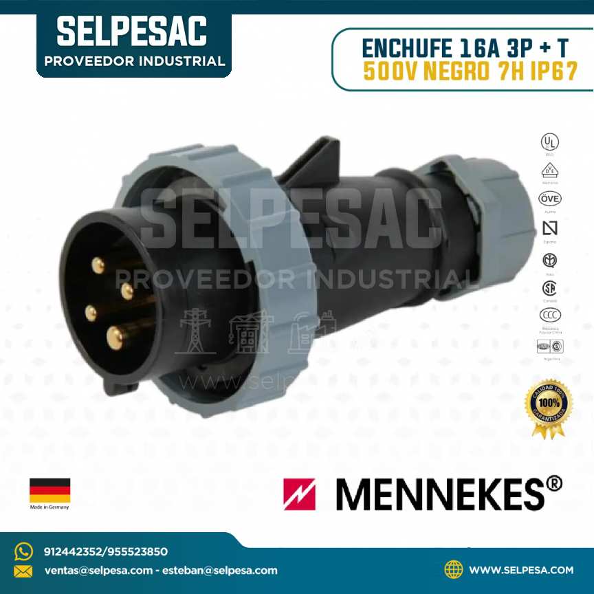 MENNEKES - ENCHUFE 16A 3P+T 500V NEGRO 7H IP67