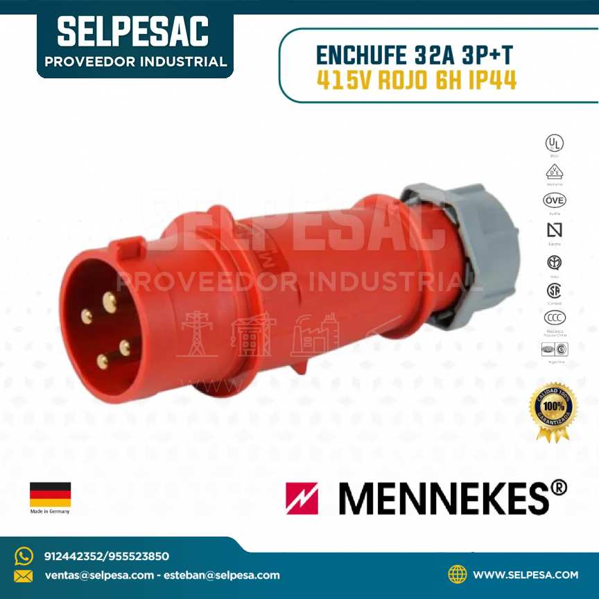 MENNEKES - ENCHUFE 32A 3P + T 415 ROJO 6H IP44