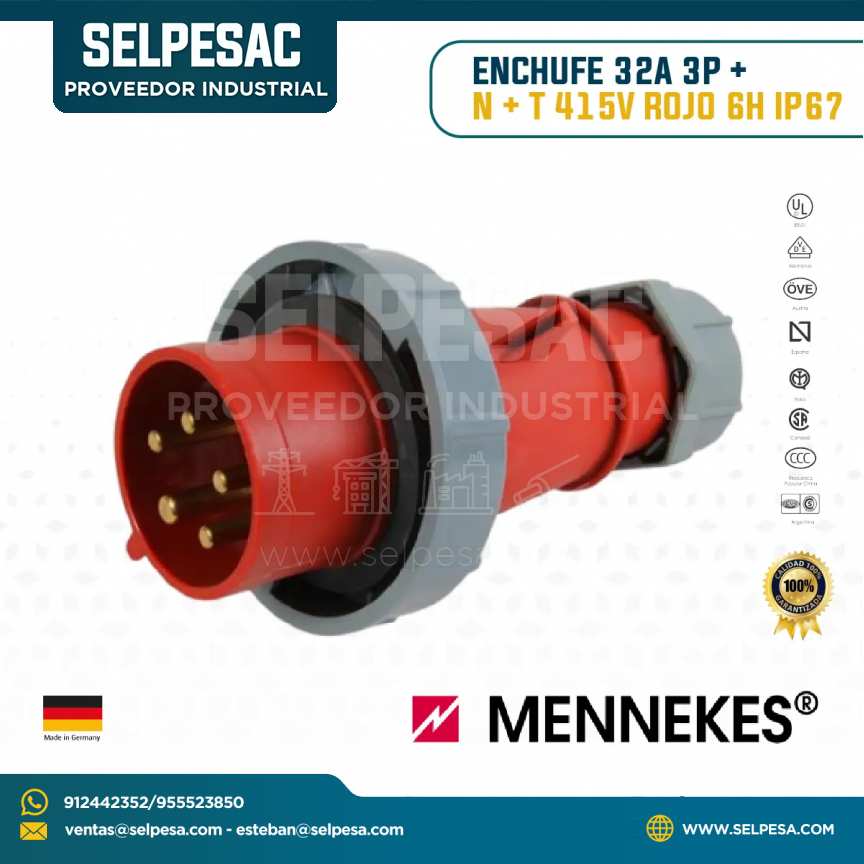 MENNEKES - ENCHUFE 32A 3P+N+T 415V ROJO 6H IP67