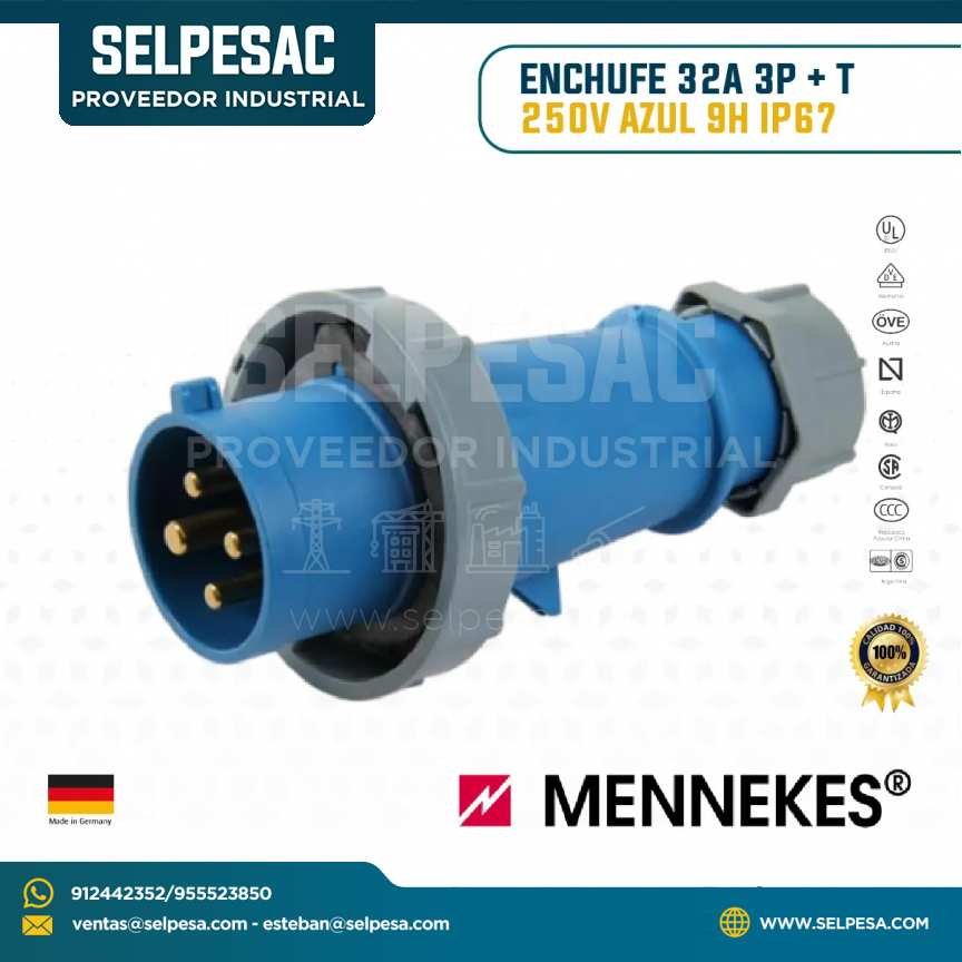 MENNEKES - ENCHUFE 32A 3P+T 250V AZUL 9H IP67
