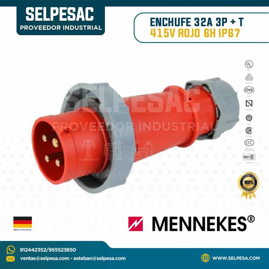 MENNEKES - ENCHUFE 32A 3P+T 415V ROJO 6H IP67