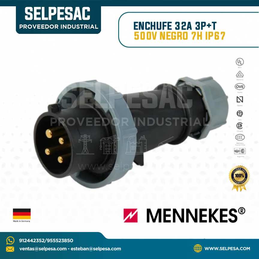 MENNEKES - ENCHUFE 32A 3P+T 500V NEGRO 7H IP67