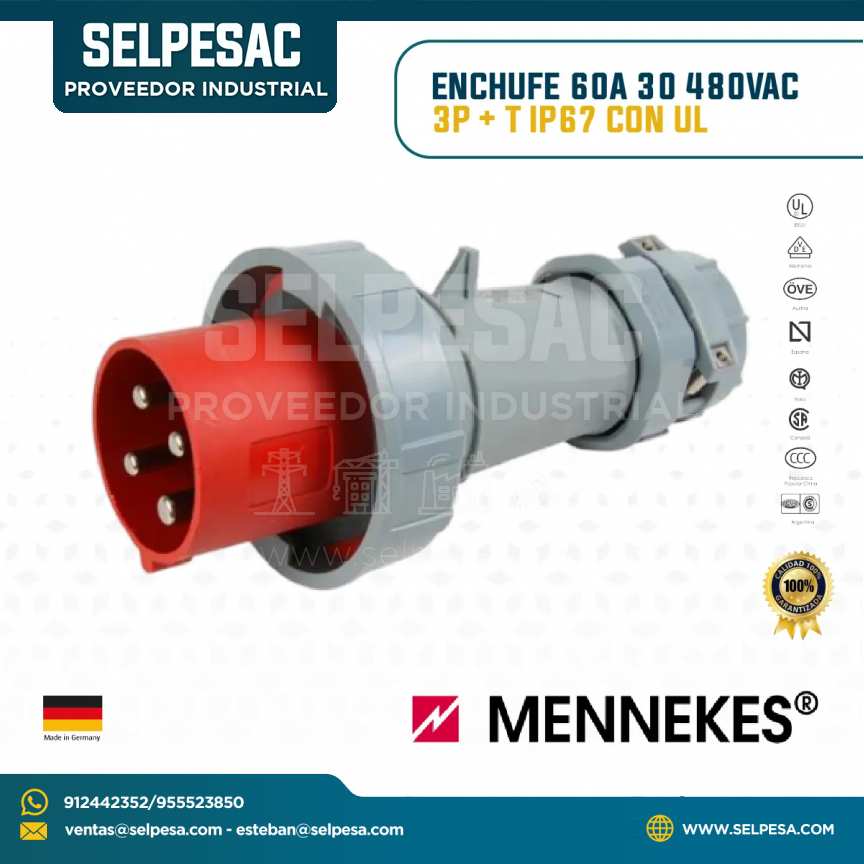 MENNEKES - ENCHUFE 60A 30 480VAC 3P+T IP67 CON UL