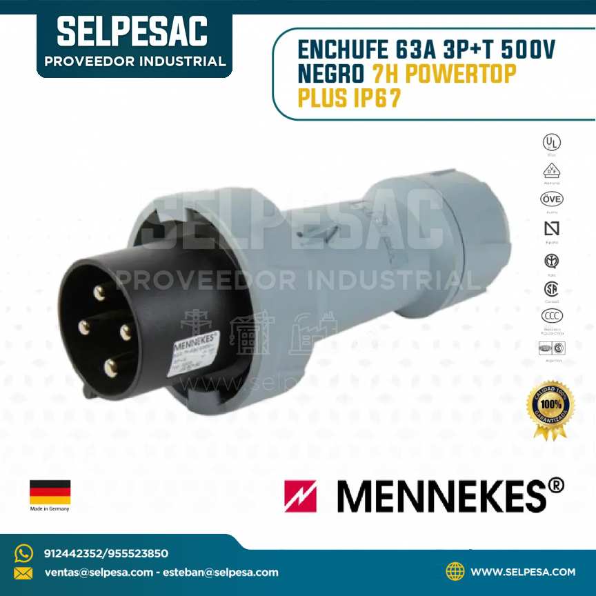 MENNEKES - ENCHUFE 63A 3P+T 500V NEGRO 7H POWERTOP PLUS IP67