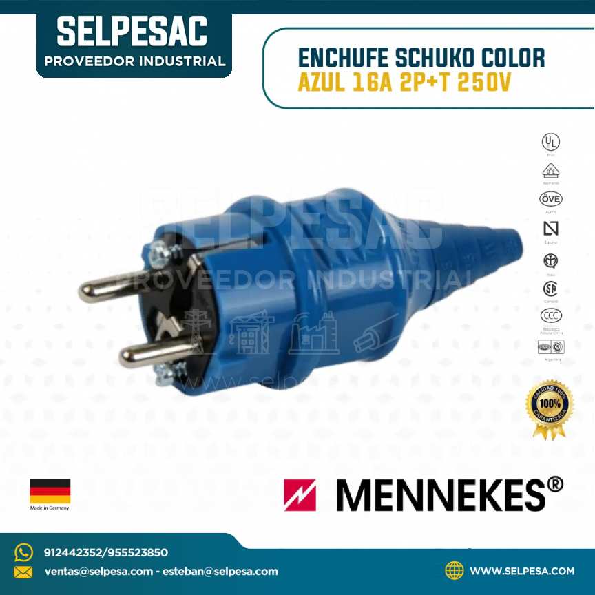 MENNEKES - ENCHUFE SCHUKO COLOR AZUL 16A 2P+T 250V