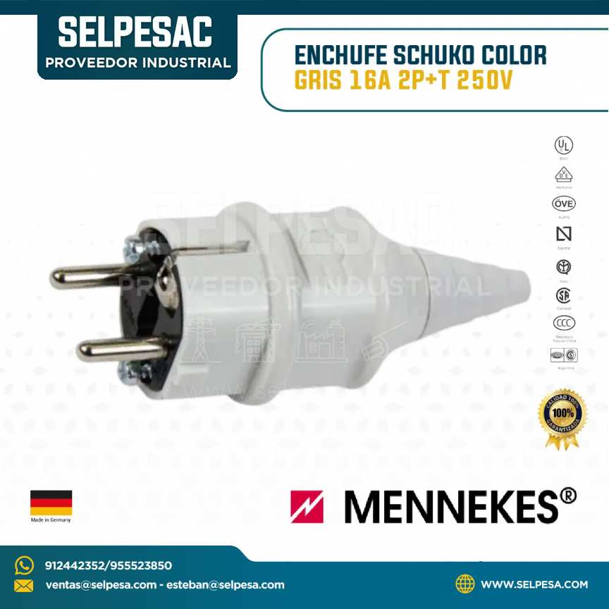 MENNEKES - ENCHUFE SCHUKO COLOR GRIS 16A 2P+T 250V
