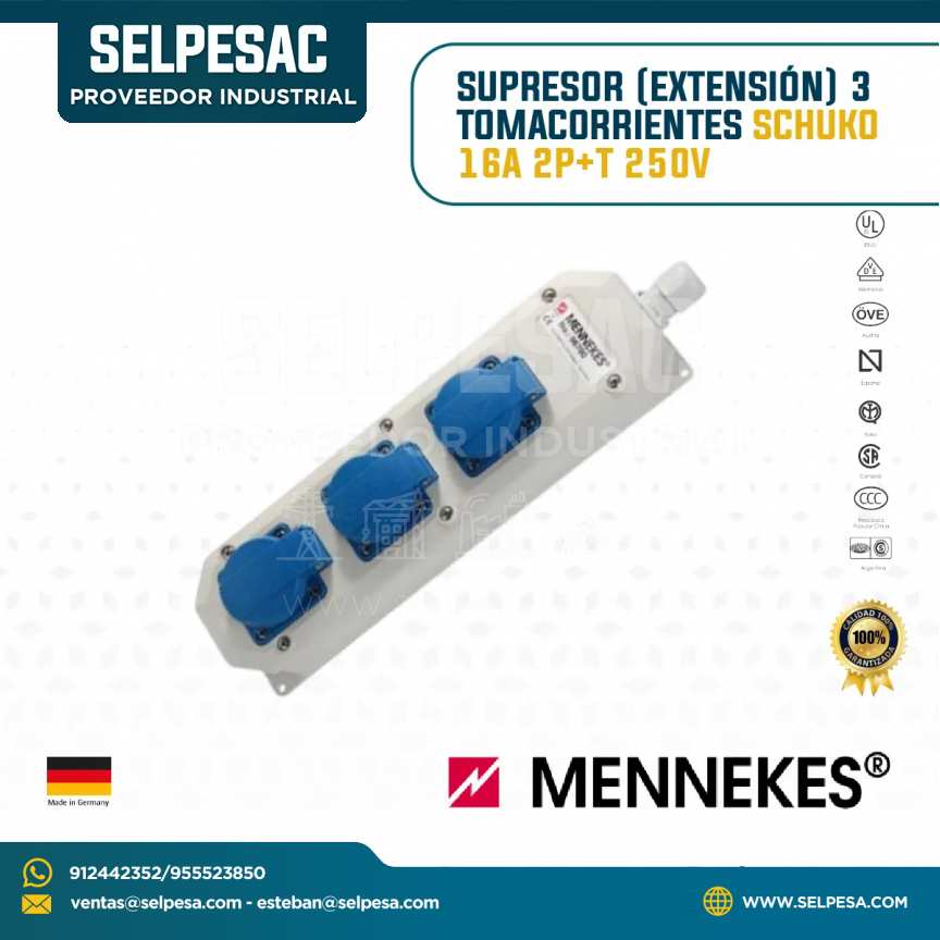 MENNEKES - SUPRESOR 3 TOMACORRIENTES SCHUKO 16A 2P+T 250V