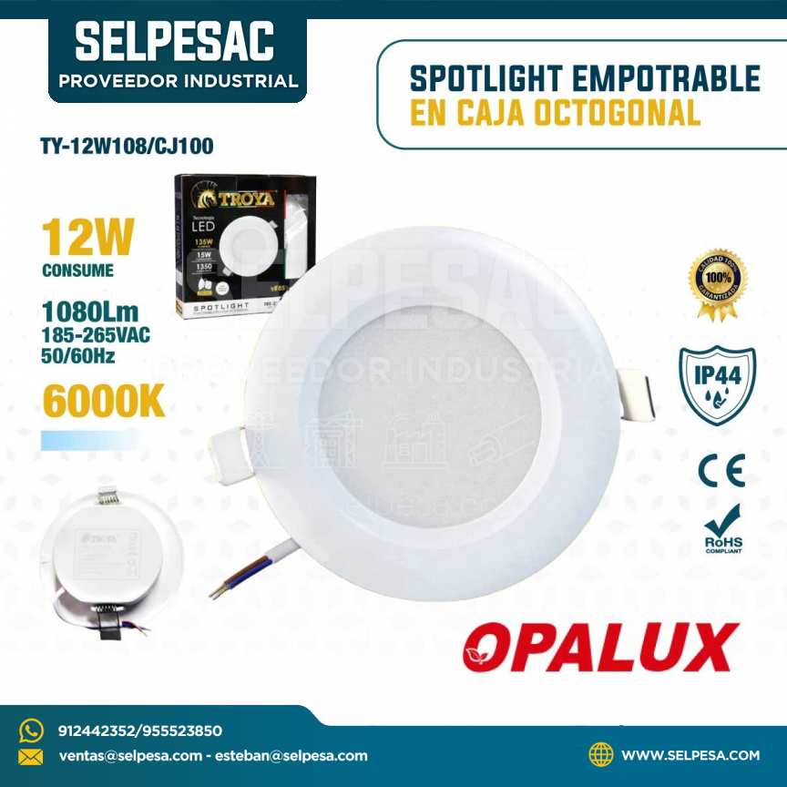 OPALUX - SPOTLIGHT EMPOTRABLE EN CAJA OCTOGONAL 12W 1080LUM 185/265VAC 6000K IP44 TY-12W108-CJ100