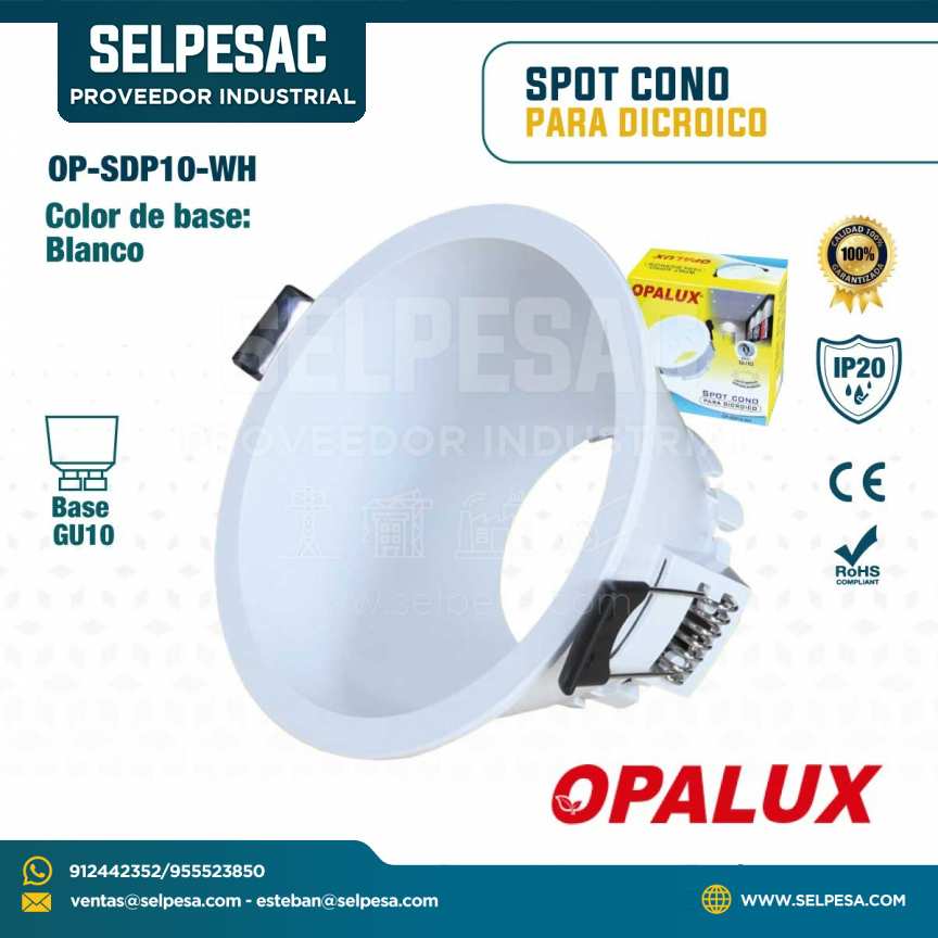 OPALUX - SPOT CONO PARA DICROICO COLOR BASE BLANCO IP20 BASE GU10 OP-SDP10-WH