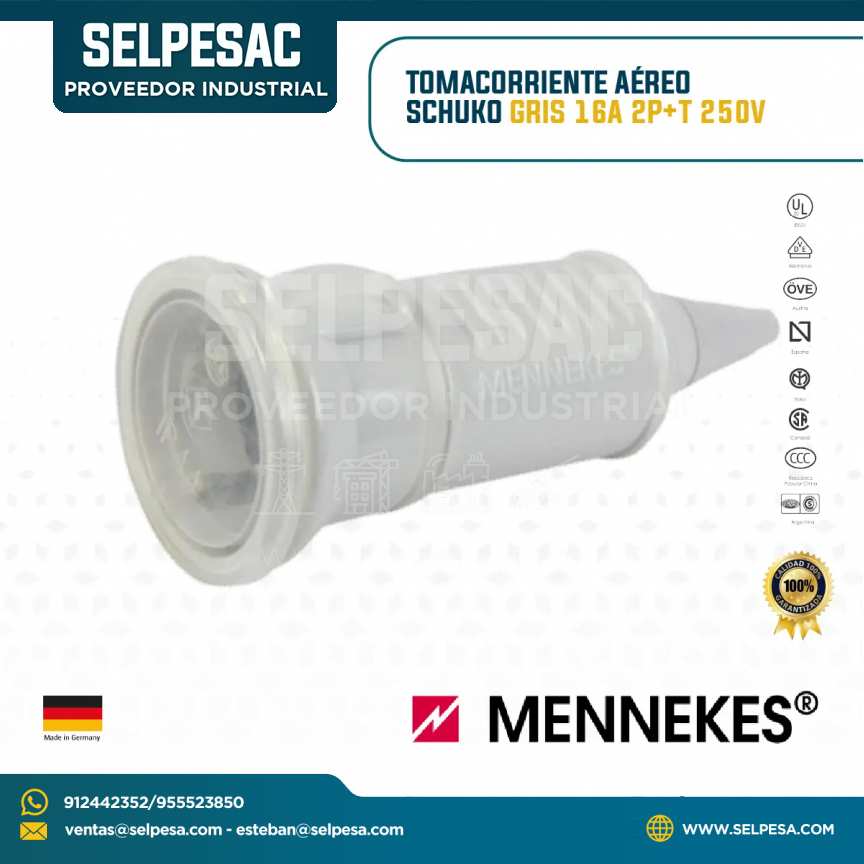 MENNEKES - TOMACORRIENTE AÉREO SCHUKO GRIS 16A 2P+T 250V