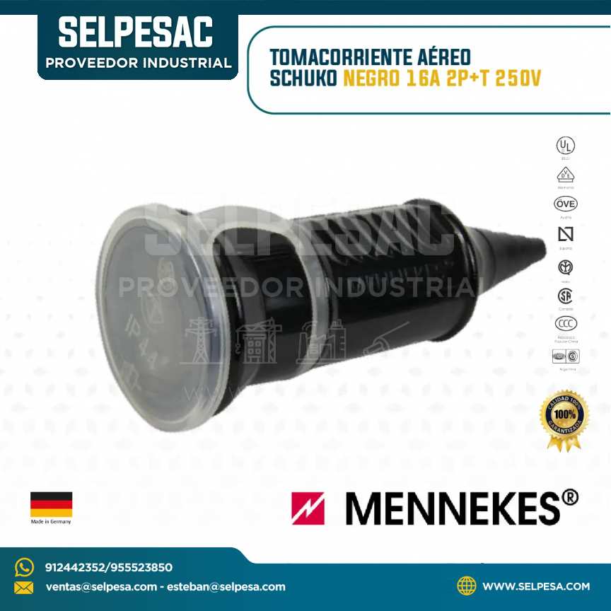 MENNEKES - TOMACORRIENTE AÉREO SCHUKO NEGRO 16A 2P+T 250V
