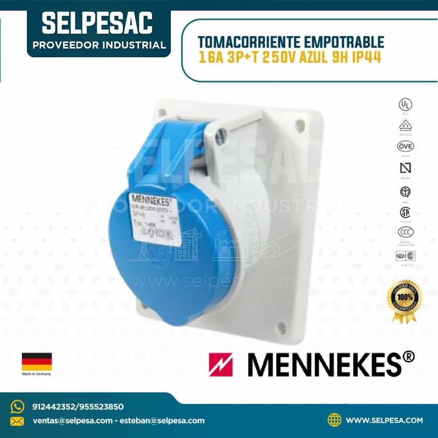 MENNEKES - TOMACORRIENTE EMPOTRABLE 16A 3P+T 250V AZUL 9H IP44