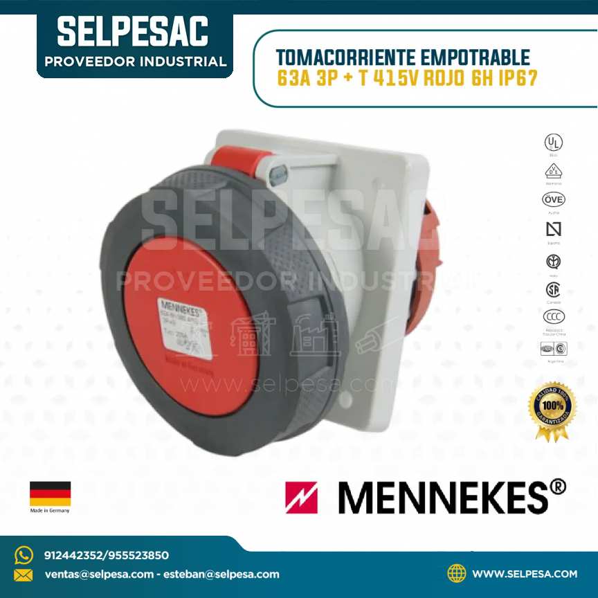 MENNEKES - TOMACORRIENTE EMPOTRABLE 63A 3P+T 415 ROJO 6H IP67