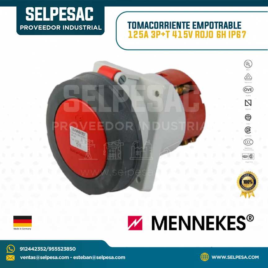 MENNEKES - TOMACORRIENTE EMPOTRABLE 125A 3P+T 415V ROJO 6H IP67