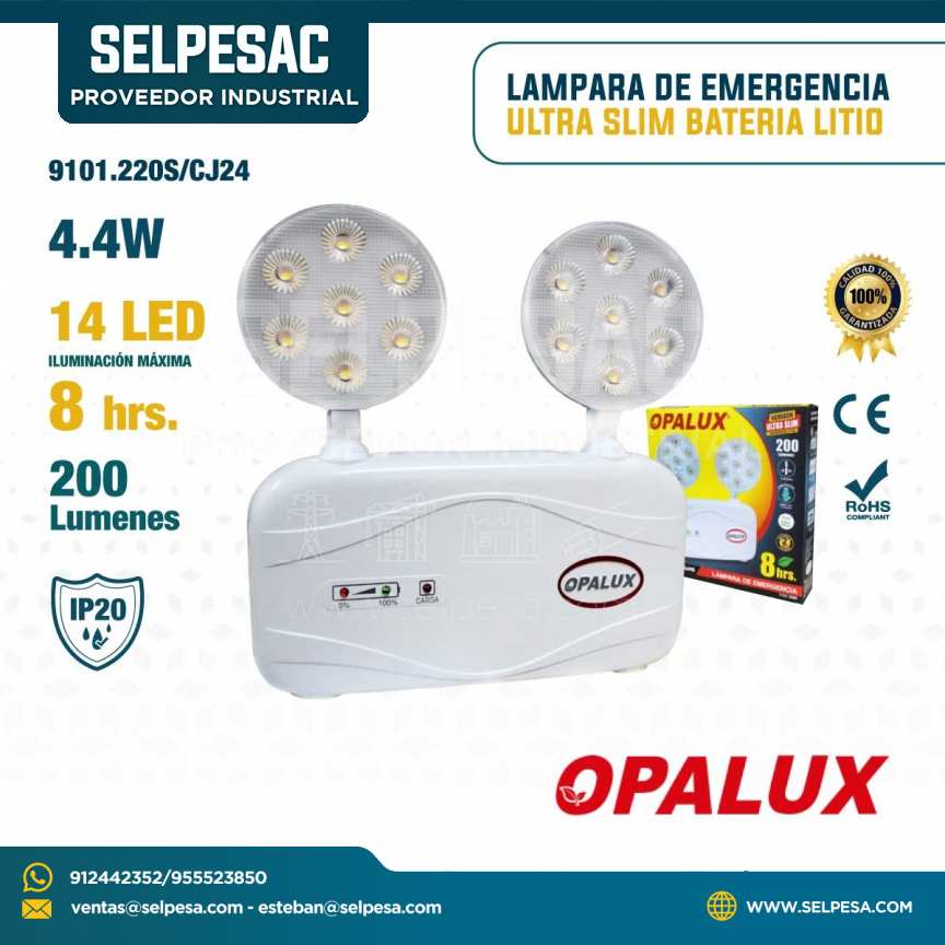 OPALUX - LÁMPARA DE EMERGENCIA ULTRA SLIM BATERIA LITIO 14 LED 8 HORAS 200 LUM. IP20