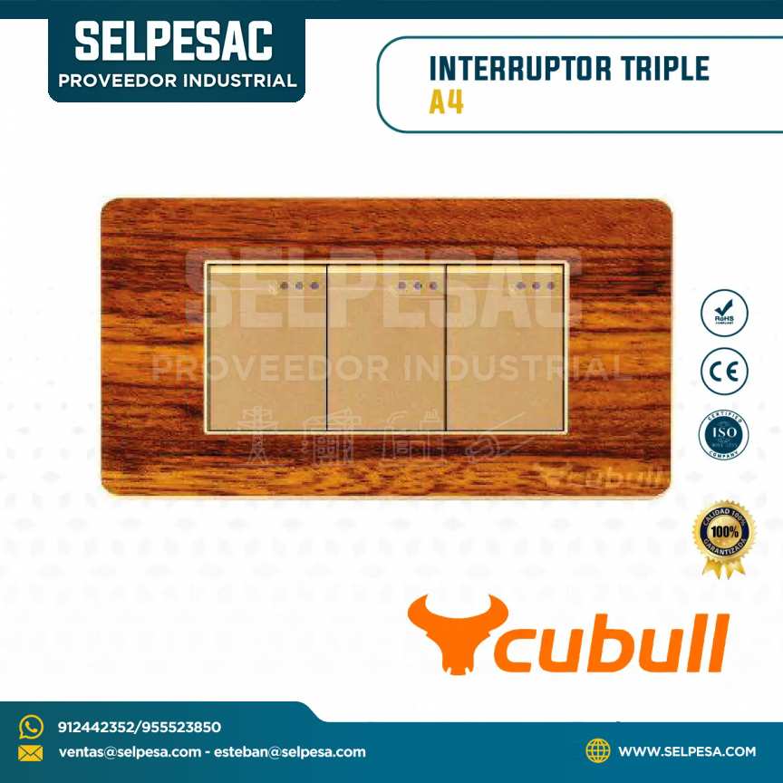CUBULL - INTERRUPTOR TRIPLE COLOR MADERA MODELO A4-009