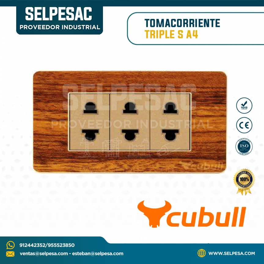 CUBULL - TOMACORRIENTE TRIPLE S COLOR MADERA A4-015