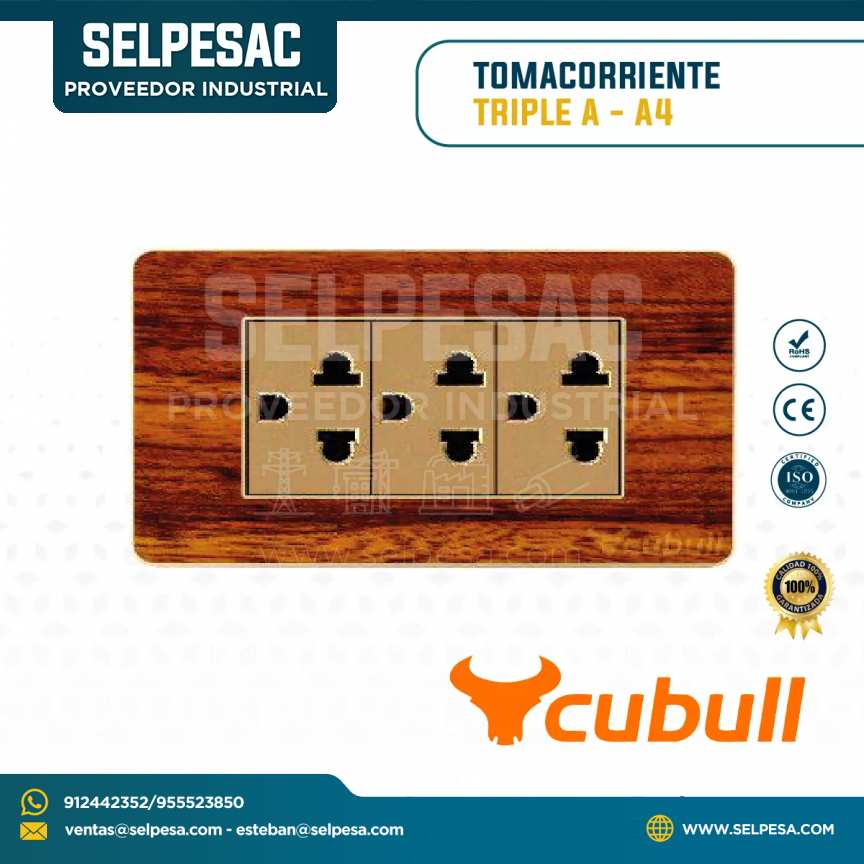 CUBULL - TOMACORRIENTE TRIPE A - COLOR MADERA A4-022