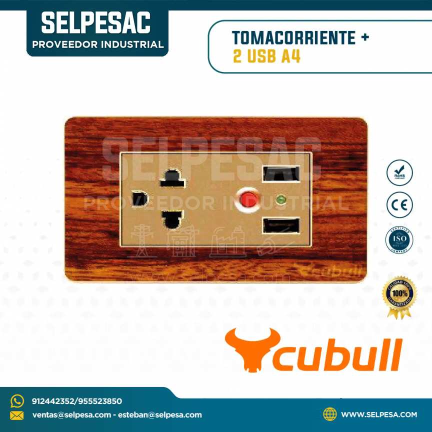 CUBULL - TOMACORRIENTE + 2 USB COLOR MADERA A4-032