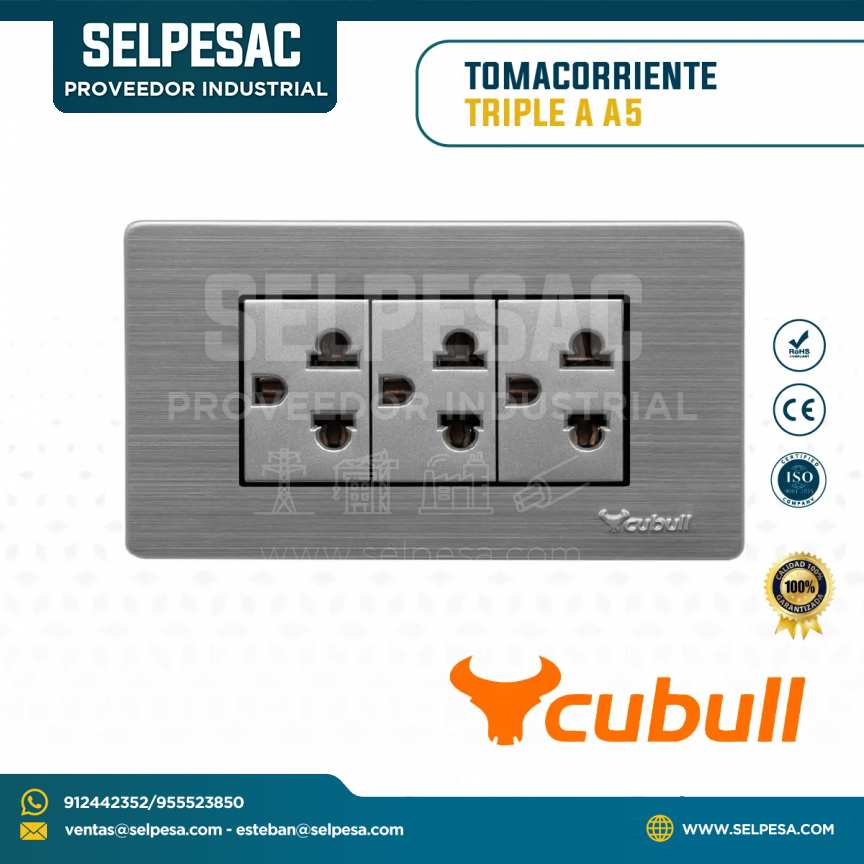 CUBULL - TOMACORRIENTE TRIPLE A COLOR GRIS A5-022