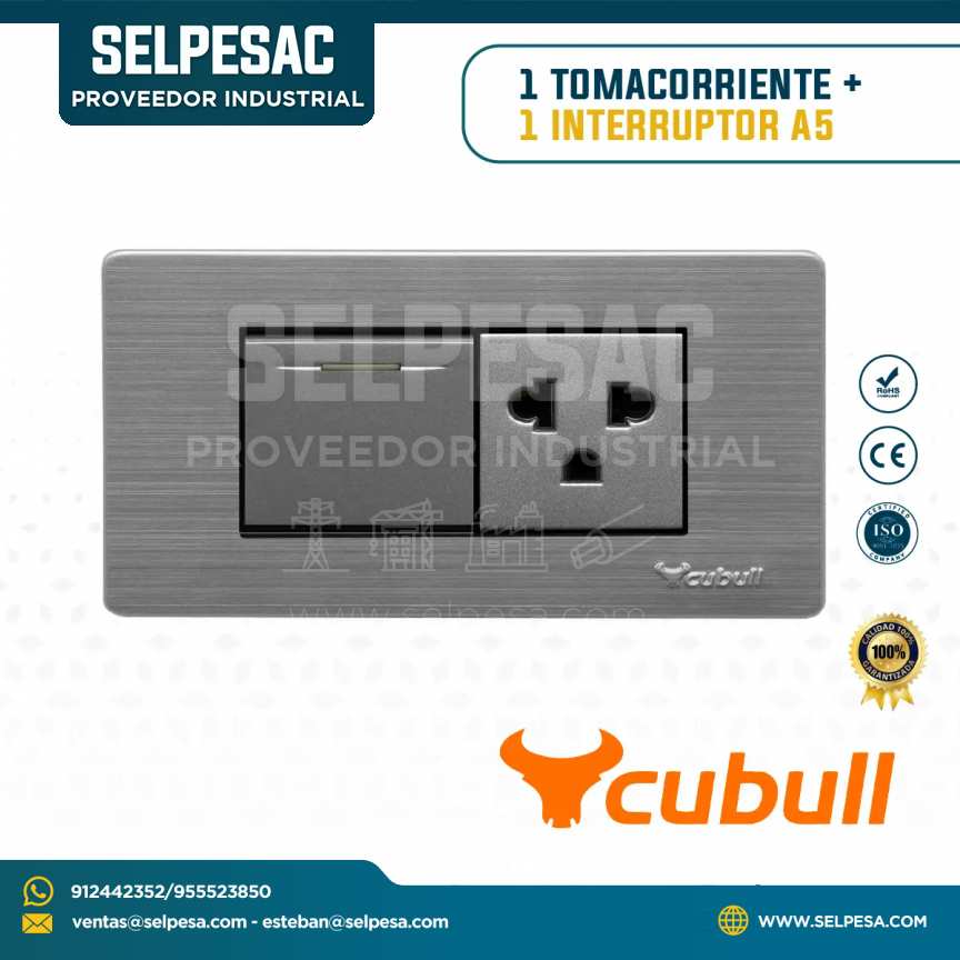 CUBULL - 1 TOMACORRIENTE + 1 INTERRUPTOR COLOR GRIS A5-027