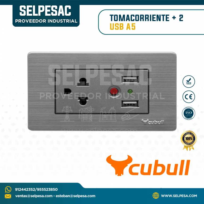 CUBULL - TOMACORRIENTE + 2 USB COLOR GRIS A5-032